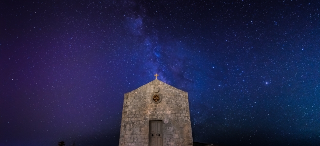 Church against a beautiful night sky